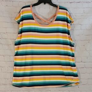 Talbots Supersoft Jersey Cross Back Tee - Snazzy Stripe - 3x